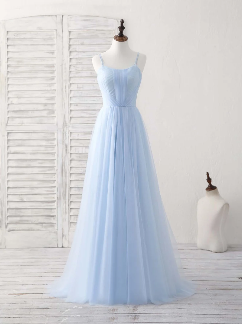 Robe de bal longue en tulle bleu élégant, ravissante robe de demoiselle d'honneur pour les occasions spéciales