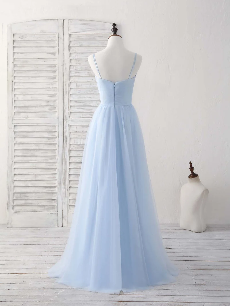 Robe de bal longue en tulle bleu élégant, ravissante robe de demoiselle d'honneur pour les occasions spéciales