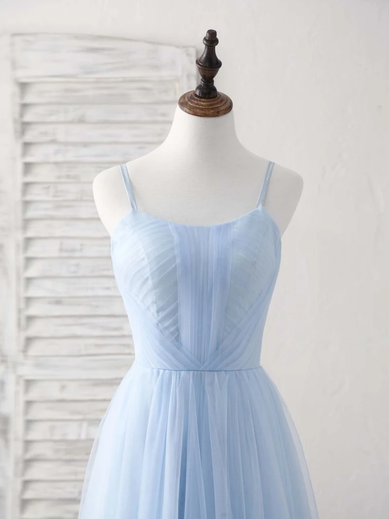 Robe de bal longue en tulle bleu élégant, ravissante robe de demoiselle d'honneur pour les occasions spéciales