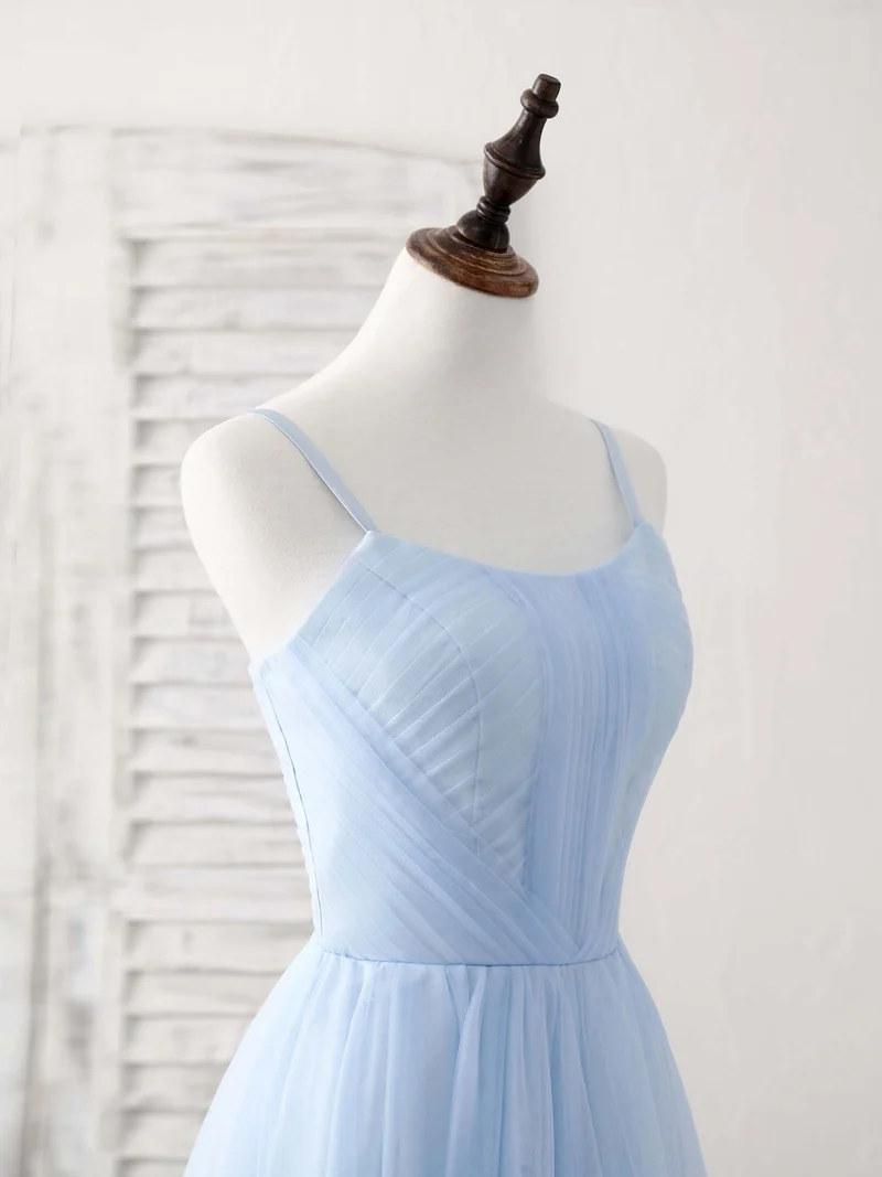 Robe de bal longue en tulle bleu élégant, ravissante robe de demoiselle d'honneur pour les occasions spéciales
