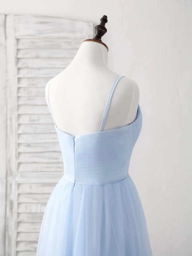 Robe de bal longue en tulle bleu élégant, ravissante robe de demoiselle d'honneur pour les occasions spéciales