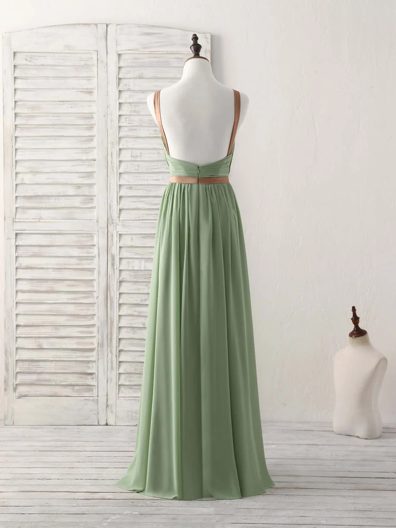 Robe de bal élégante en mousseline de soie vert émeraude pour demoiselle d'honneur, avec un design simple et long