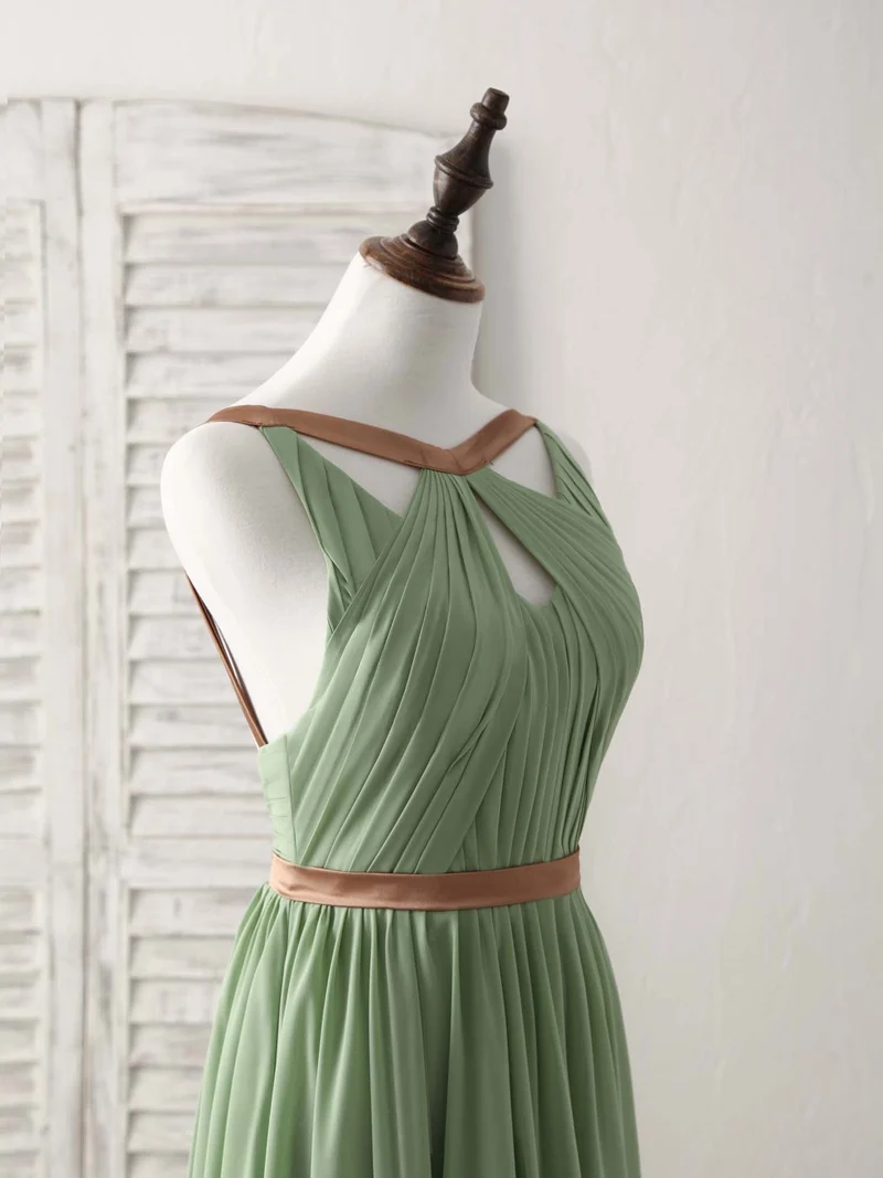 Robe de bal élégante en mousseline de soie vert émeraude pour demoiselle d'honneur, avec un design simple et long