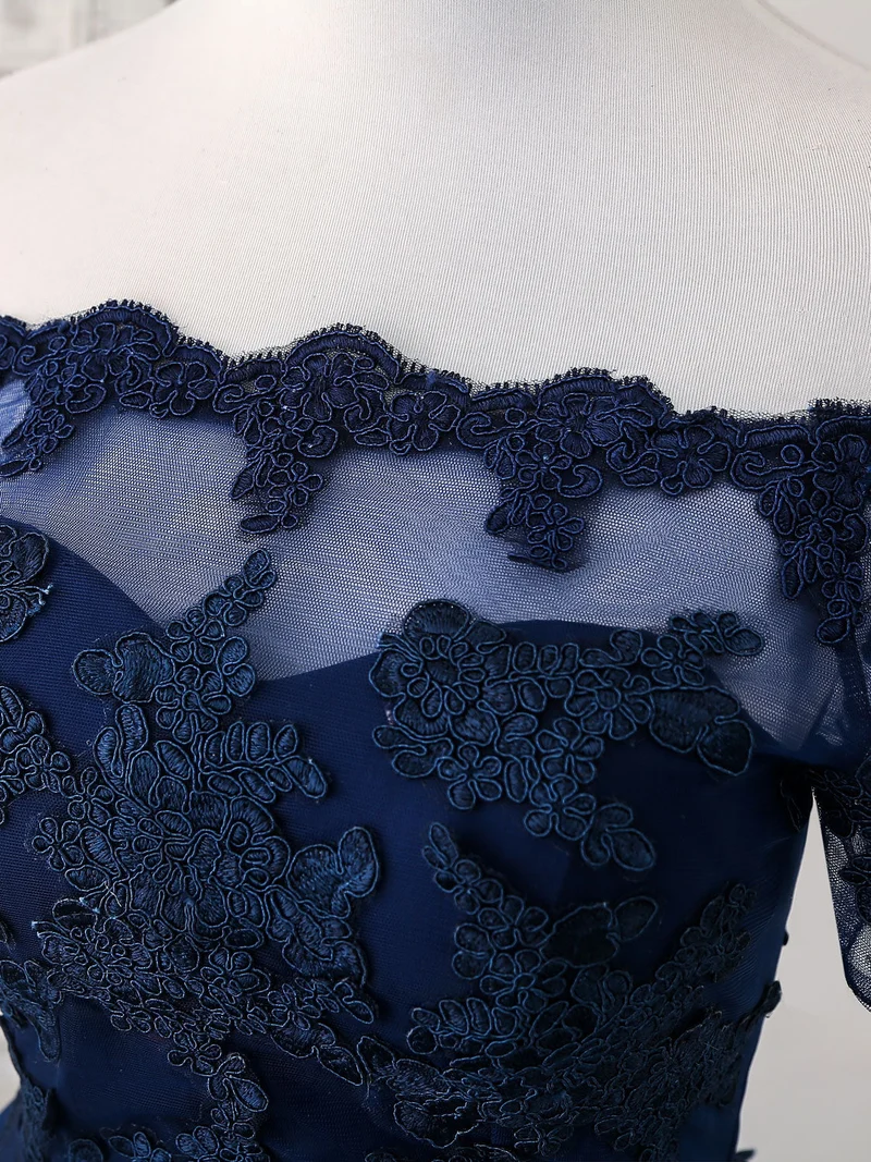 Robe de bal courte élégante en tulle bleu foncé pour les retrouvailles et les occasions spéciales