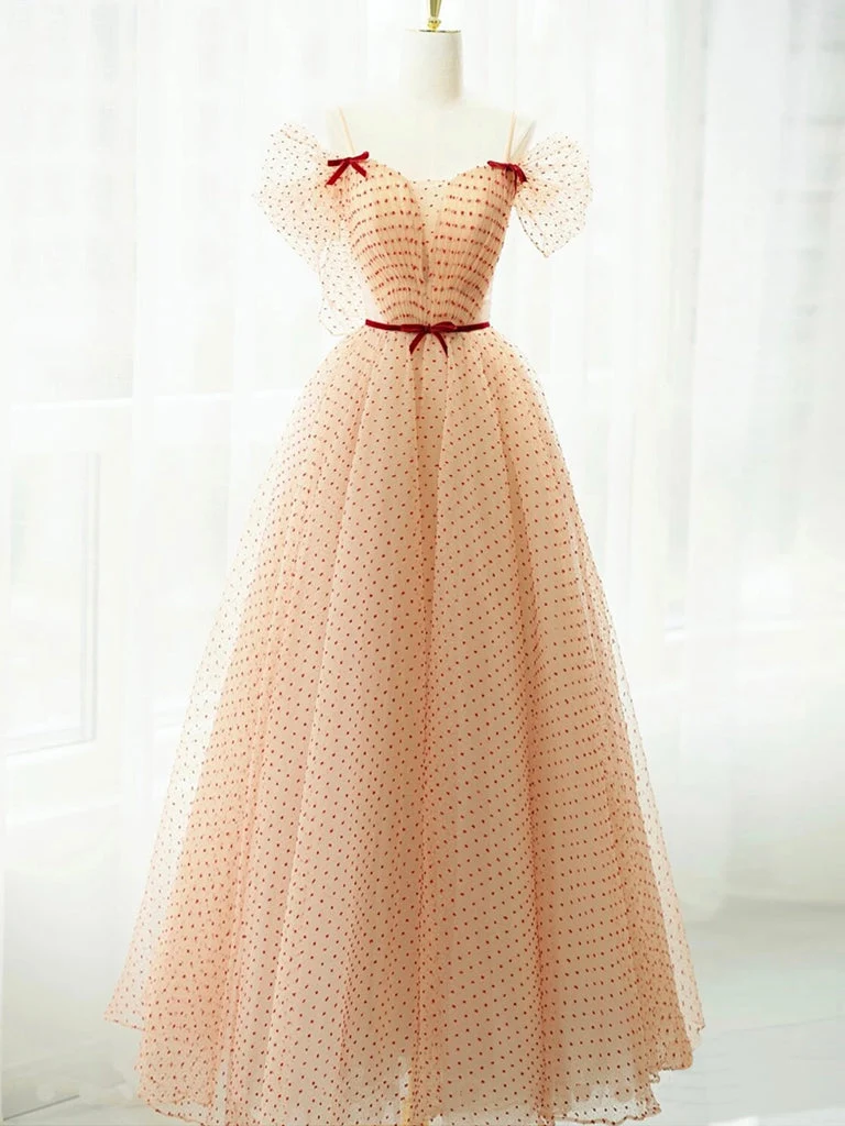 Robe de bal longue élégante en tulle champagne, coupe trapèze, pour les occasions formelles