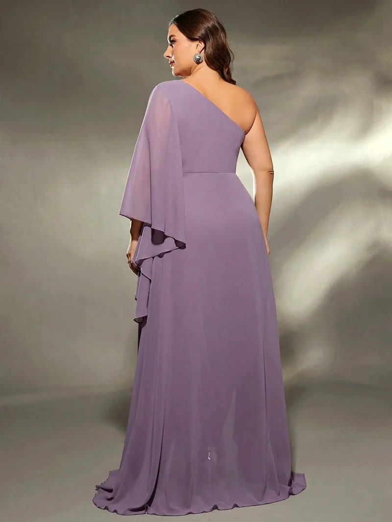 Robe grande taille violette épaule dénudée