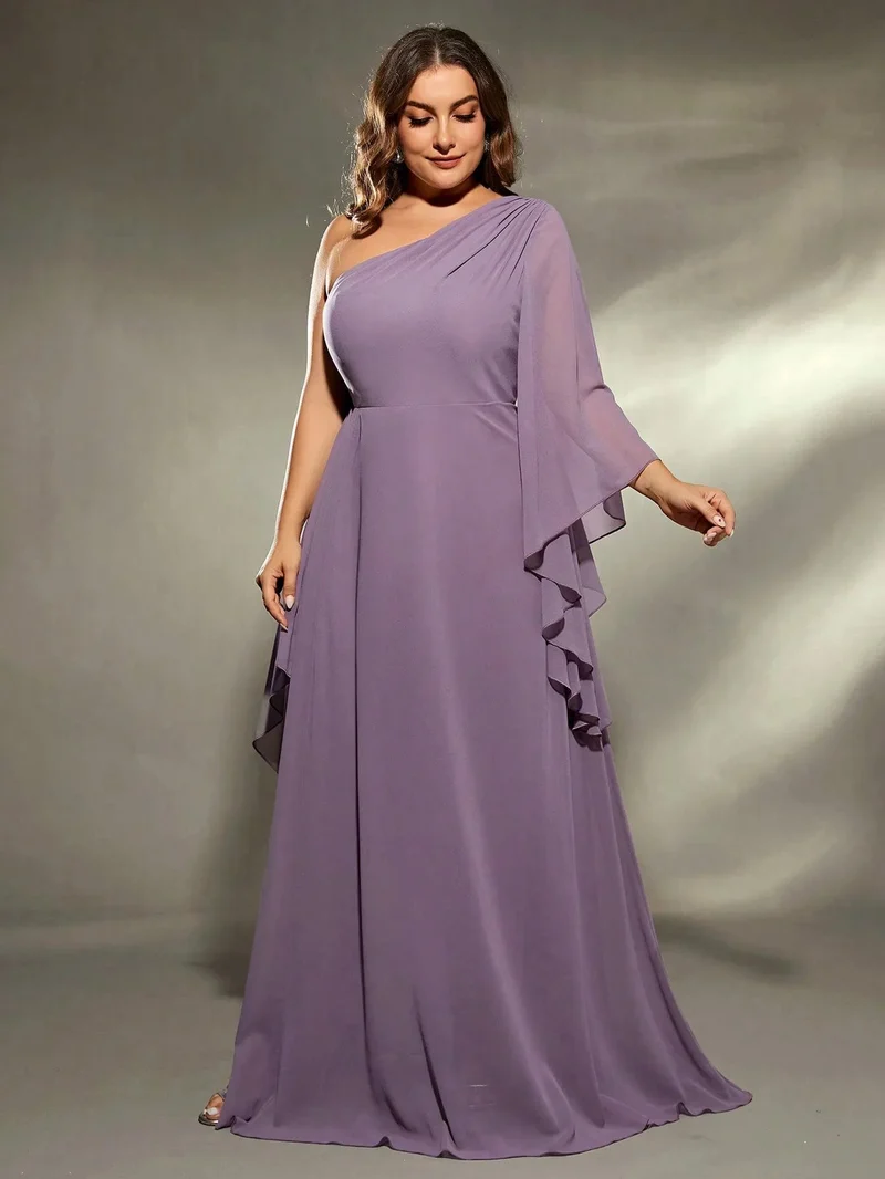 Robe grande taille violette épaule dénudée