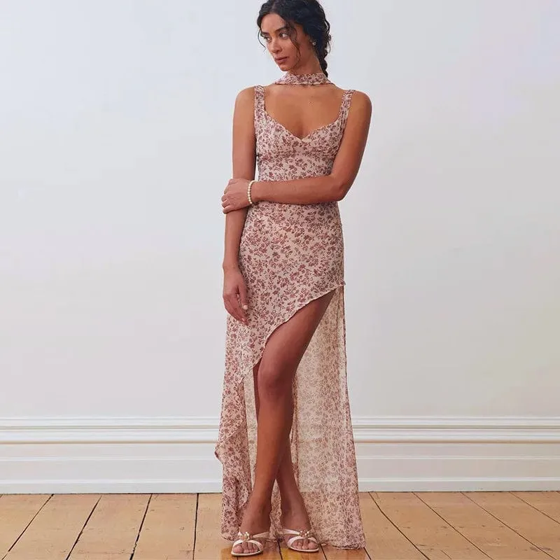 Robe longue fleurie dos nu