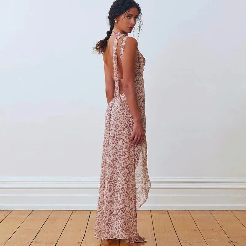 Robe longue fleurie dos nu