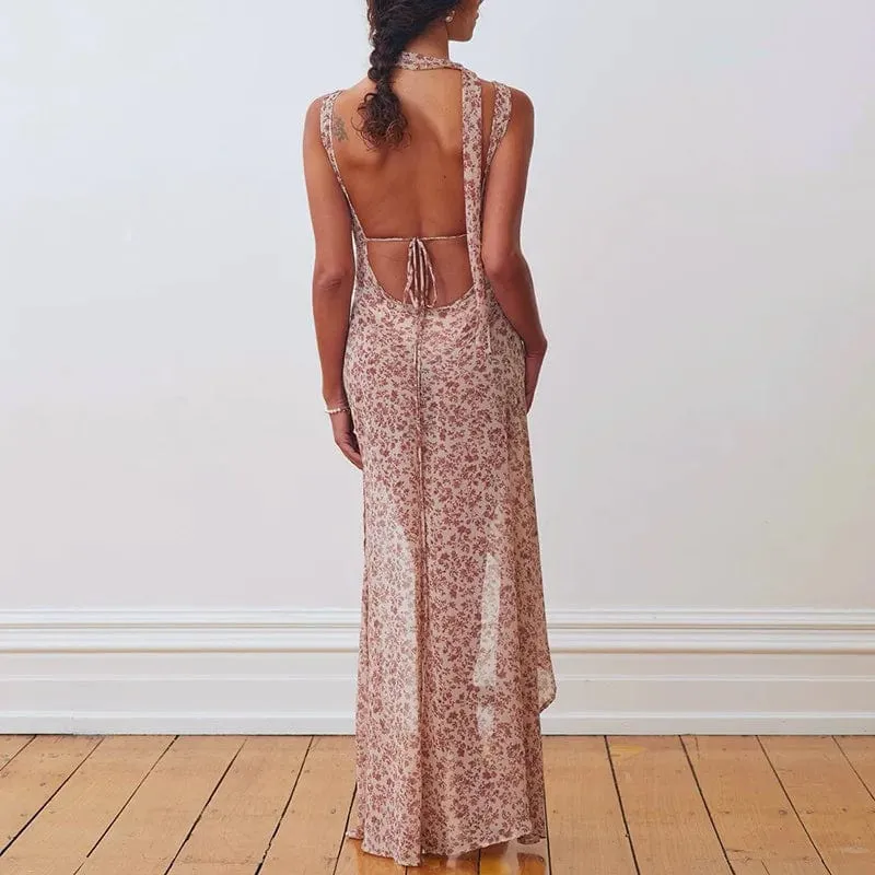 Robe longue fleurie dos nu