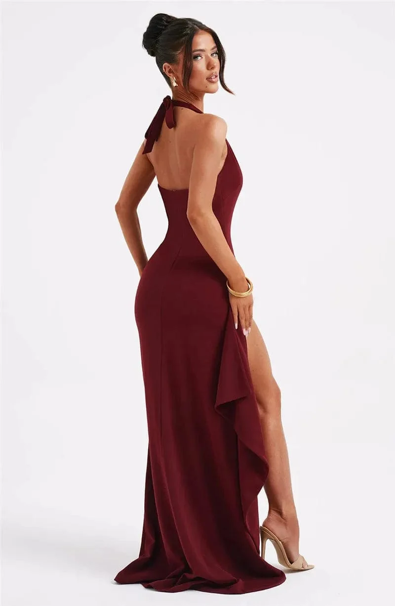 Robe longue bordeaux fendue