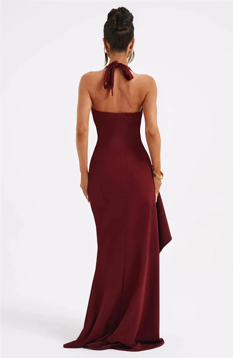 Robe longue bordeaux fendue