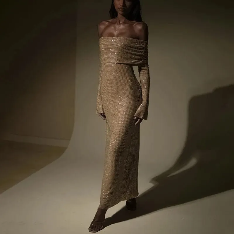 Robe longue sequin épaules dénudées