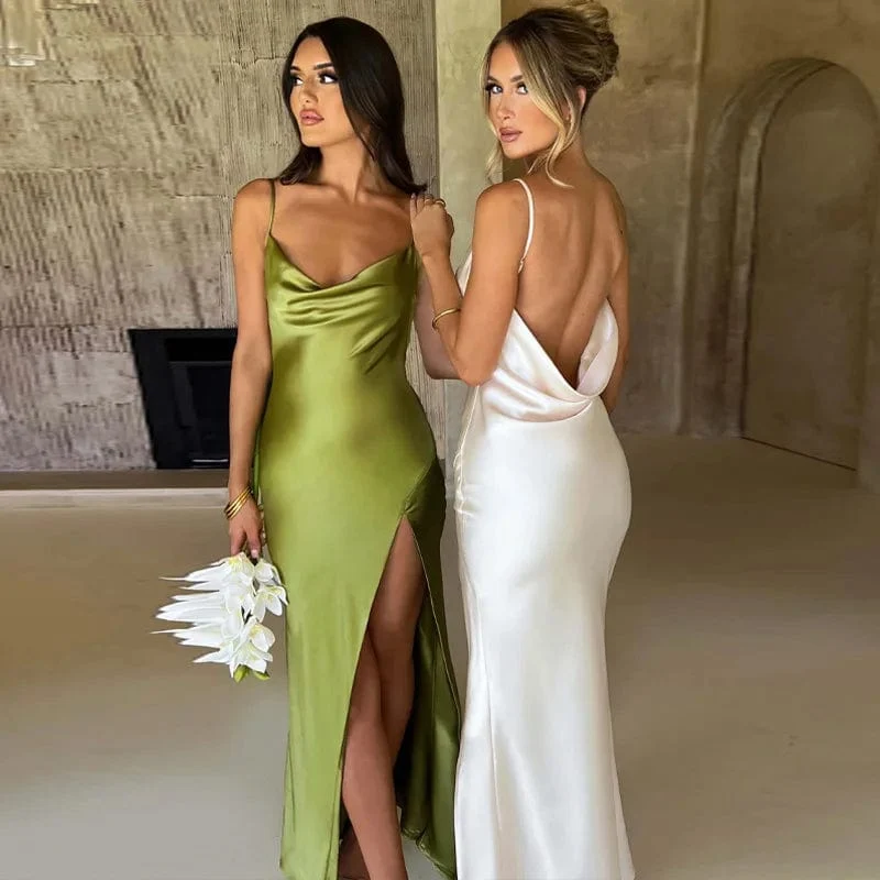 Robe demoiselle d'honneur longue dos nu satin
