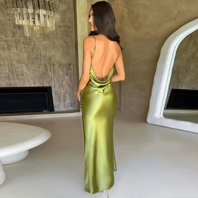Robe demoiselle d'honneur longue dos nu satin