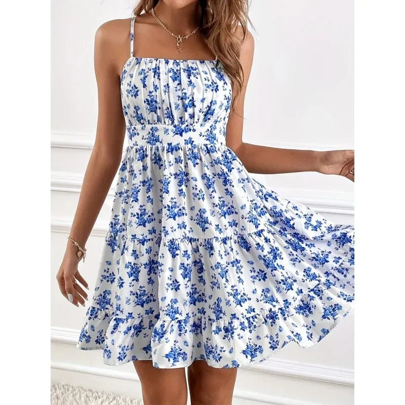 Robe courte bohème bleue et blanche