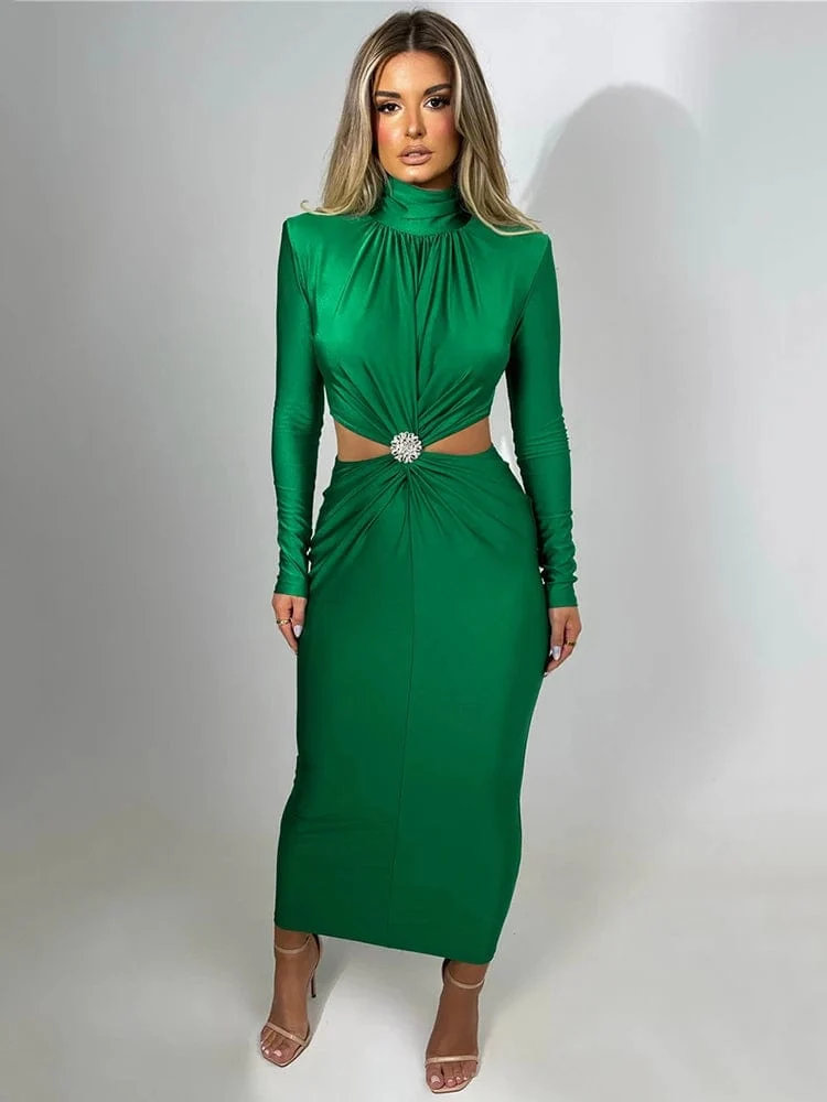 Robe de soirée manche longue col roulé