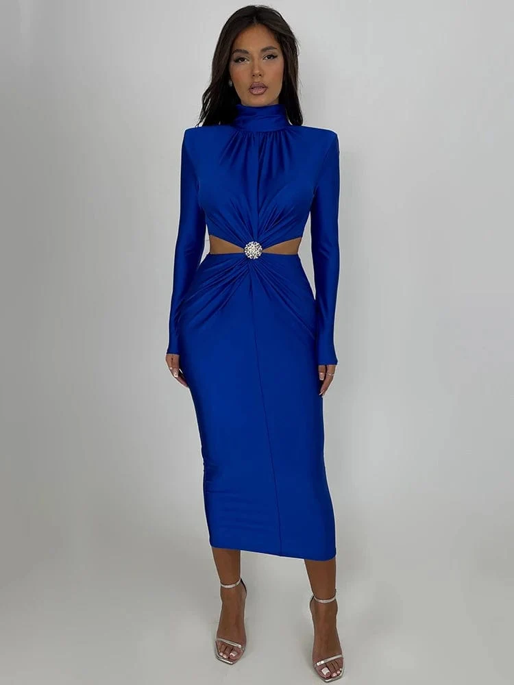 Robe de soirée manche longue col roulé
