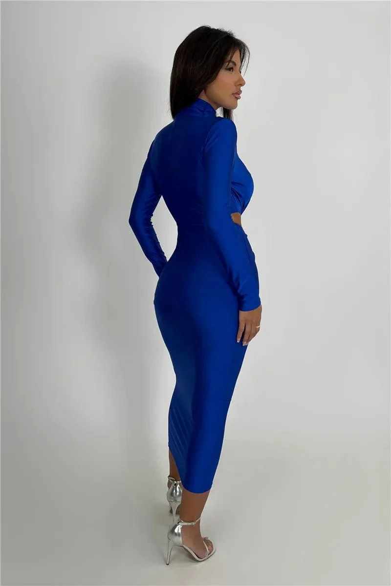 Robe de soirée manche longue col roulé