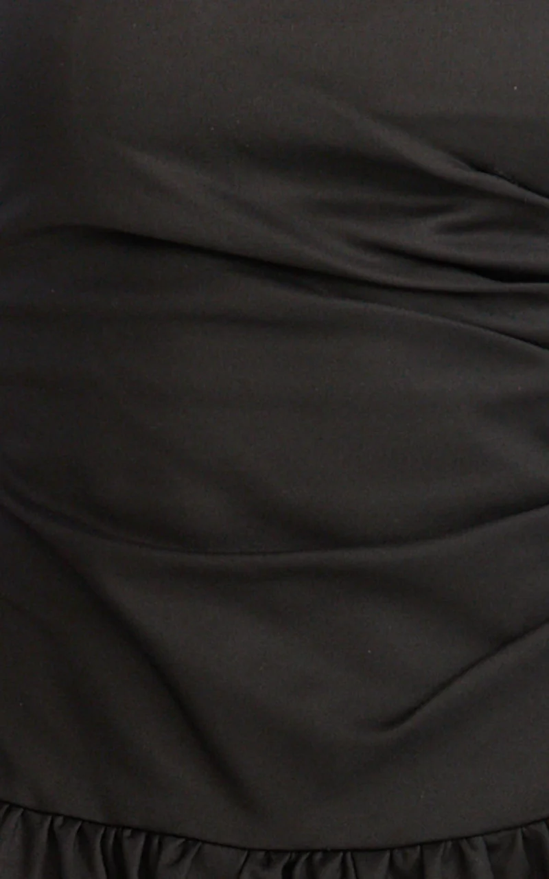 Louisa Midi Dress - Strapless Side Ruched Dropped Waist Fit And Flare Dress in Black