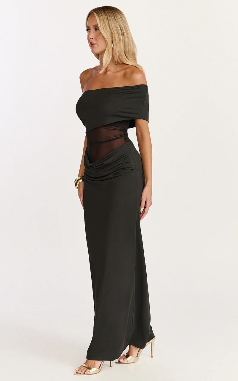 Riley Maxi Dress - Gathered Over Bust Dress in Black