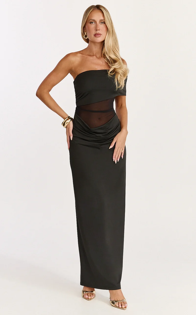 Riley Maxi Dress - Gathered Over Bust Dress in Black