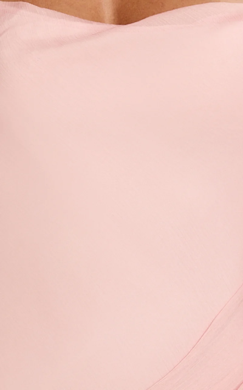 Idris Midi Dress - Cowl Neck Draped Sash Godet Dress in Soft Pink