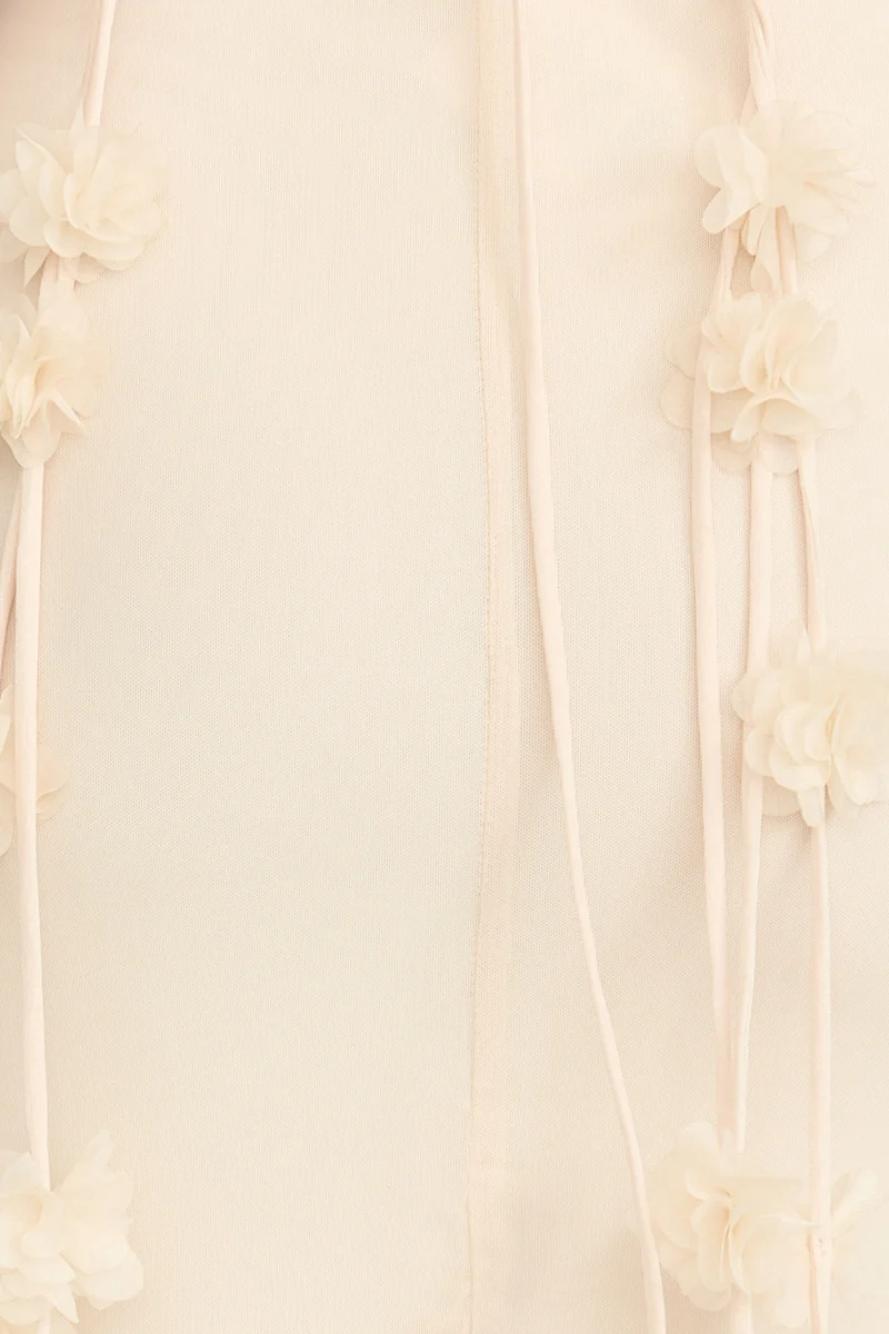Penny Maxi Dress - Draped Cowl Neck 3D Flower Dress in Cream