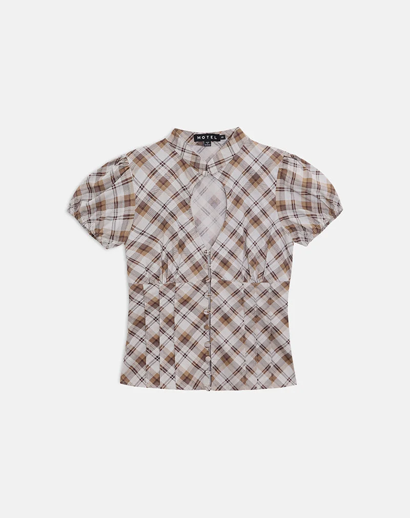 Blouse Yasuda à carreaux en biais, marron