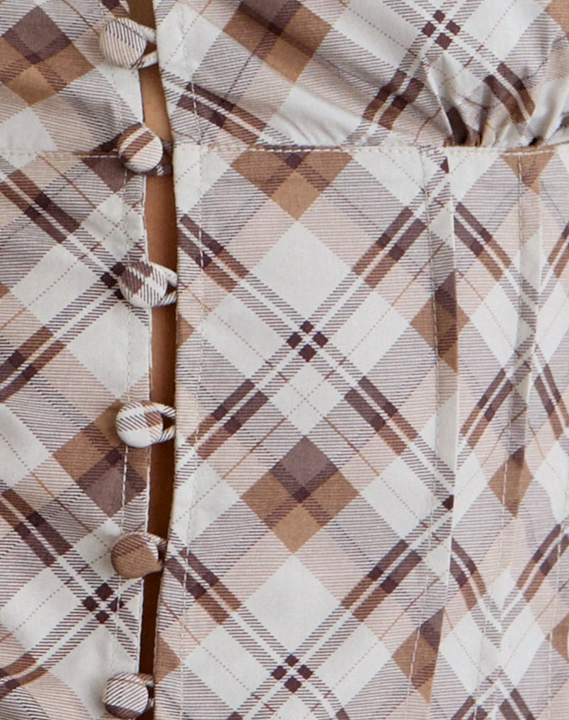 Blouse Yasuda à carreaux en biais, marron