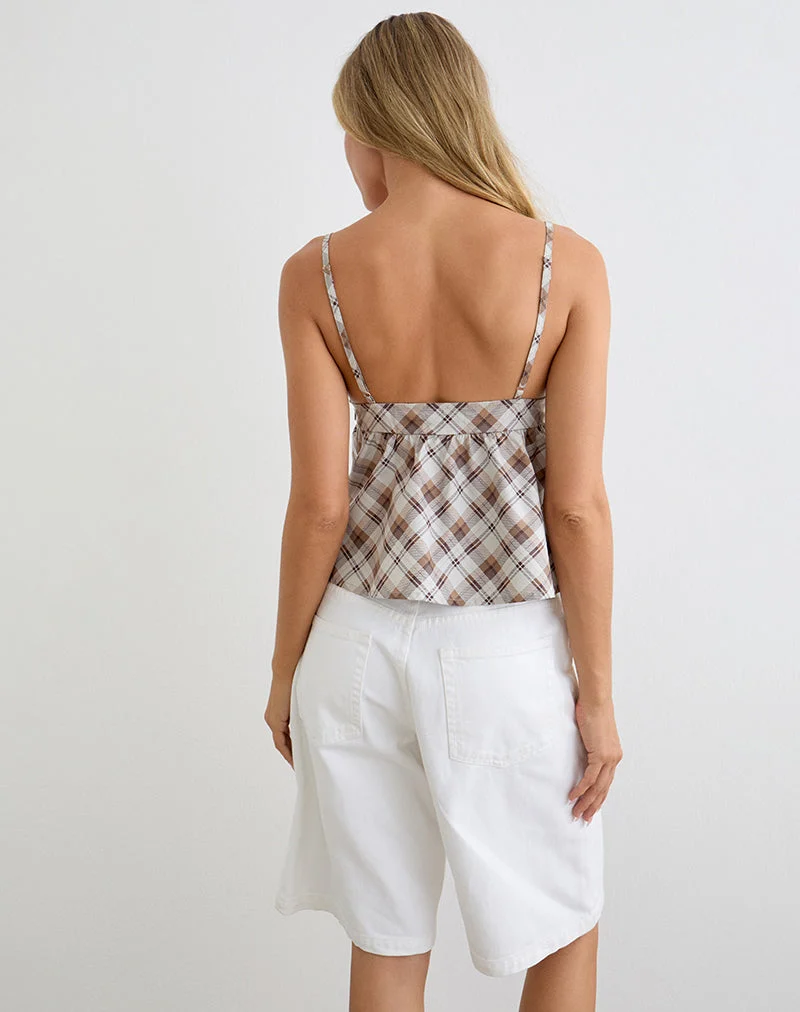 Haut babydoll Luz à carreaux obliques marron