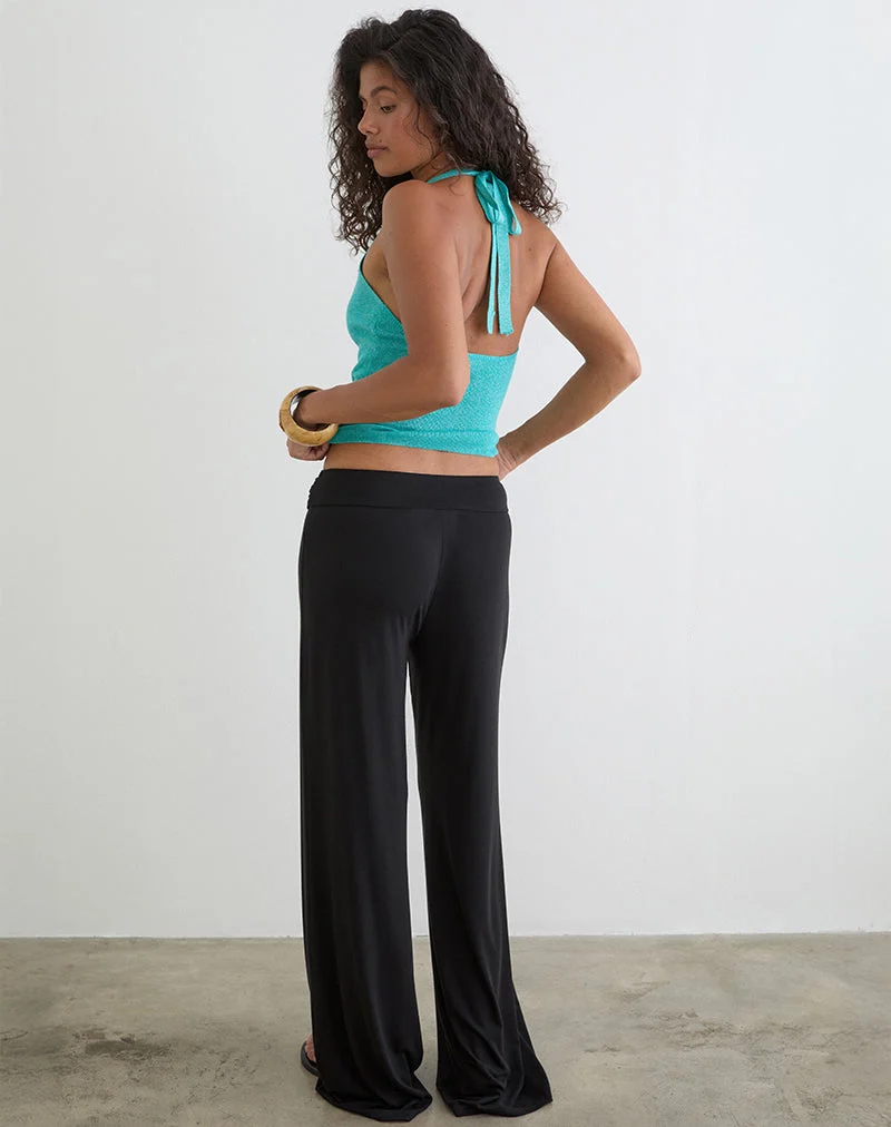 Pantalon Cerelia en cupro noir avec ceinture à nouer