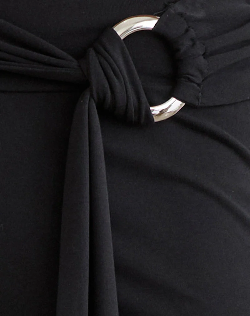 Pantalon Cerelia en cupro noir avec ceinture à nouer