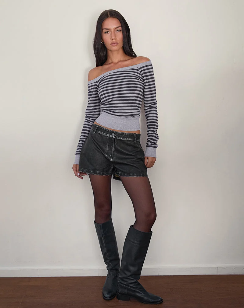 Yacin Slouchy Top in Grey and Black Stripe (Top souple à rayures grises et noires)