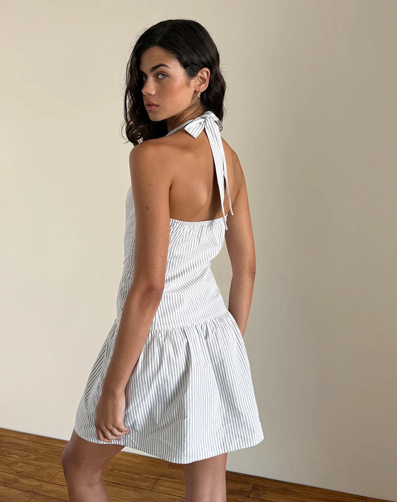 Mini-robe dos nu Panja à petites rayures verticales grises
