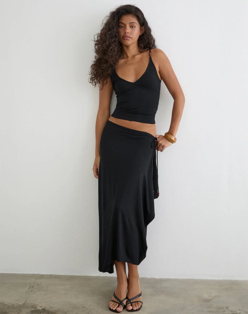 Jupe longue Phemia avec perles, en jersey noir