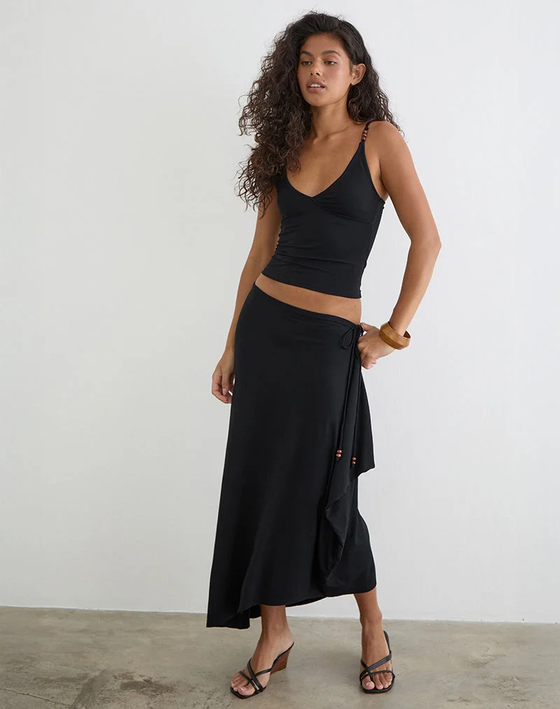 Jupe longue Phemia avec perles, en jersey noir