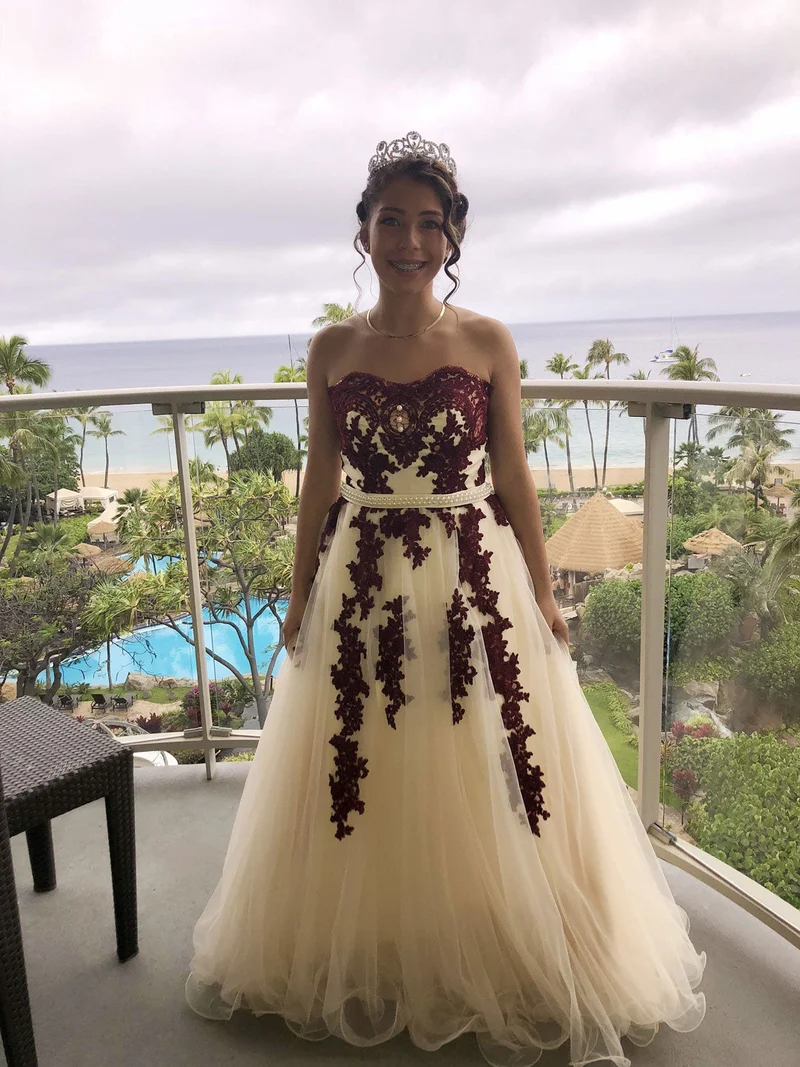 Robe de bal longue en tulle élégante à décolleté en cœur, robe de soirée bordeaux
