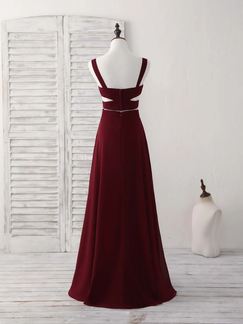 Robe de soirée élégante en mousseline bordeaux deux pièces