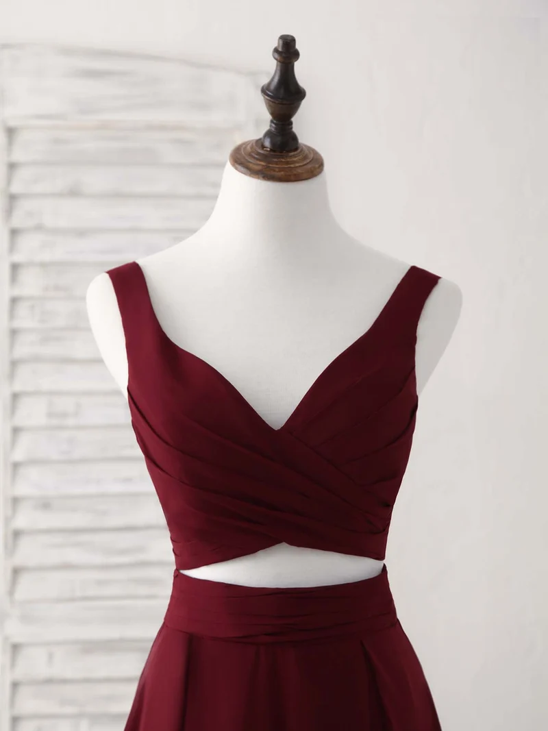 Robe de soirée élégante en mousseline bordeaux deux pièces