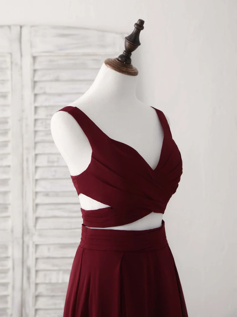 Robe de soirée élégante en mousseline bordeaux deux pièces