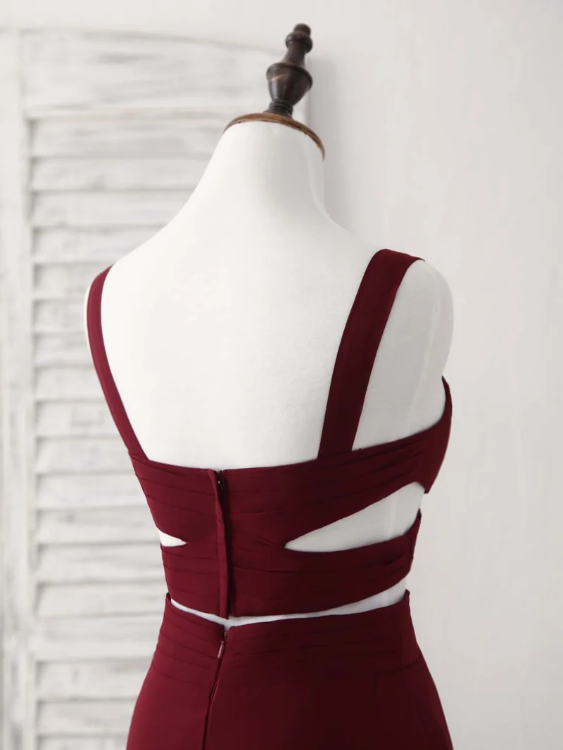 Robe de soirée élégante en mousseline bordeaux deux pièces