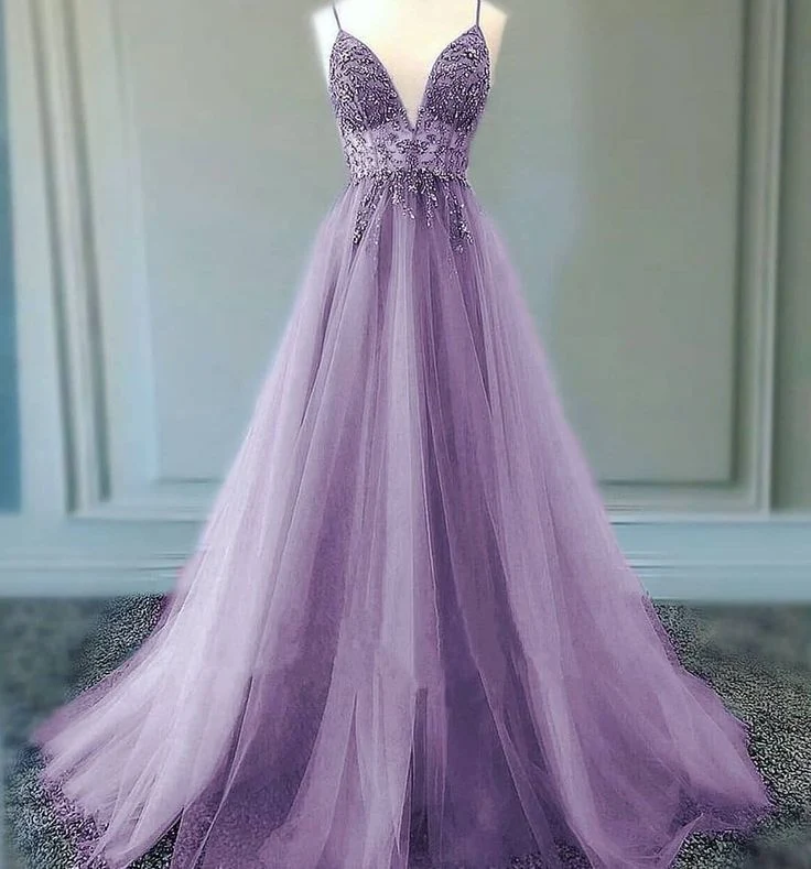 Robe de bal longue lilas élégante coupe trapèze, tenue de soirée, tenue de cérémonie
