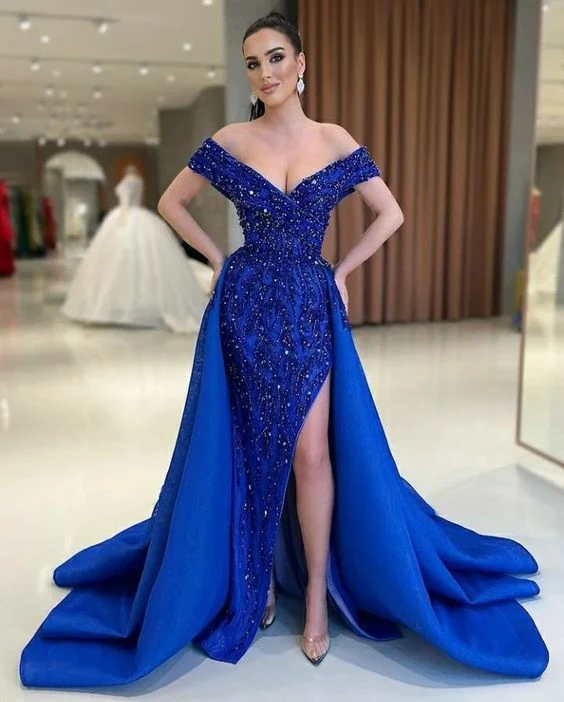Robe de soirée élégante asymétrique à volants et épaules tombantes