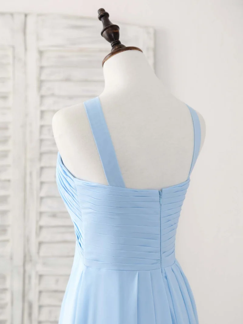 Robe de demoiselle d'honneur élégante en mousseline à col en V : robe de bal longue bleue simple