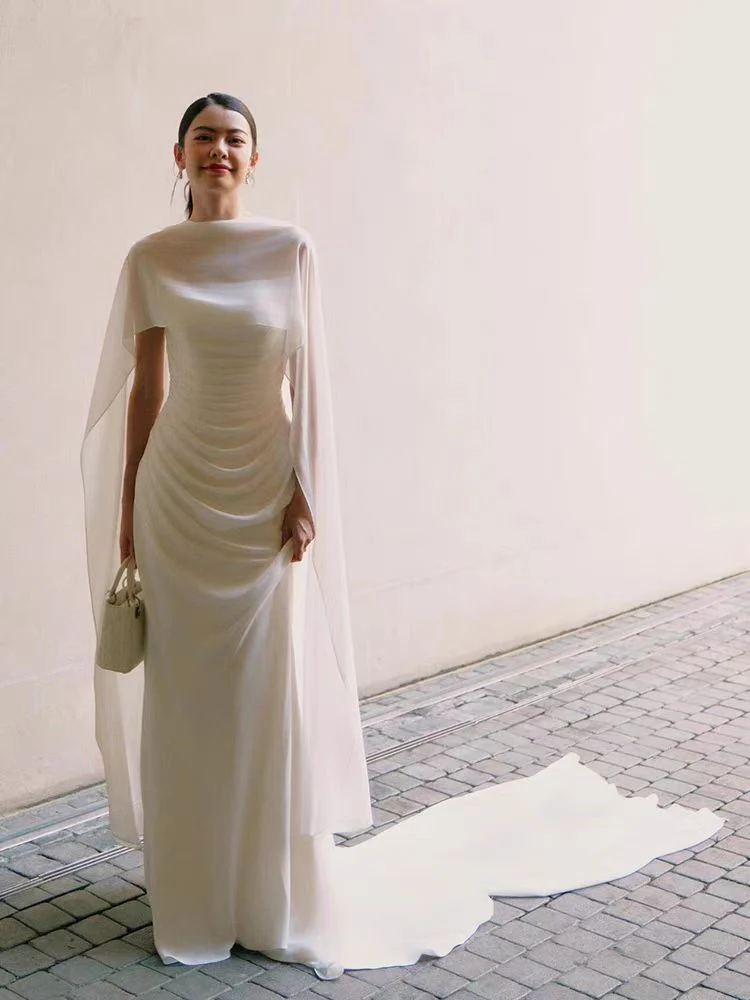 Robe de mariée bohème décontractée en mousseline de soie avec drapé