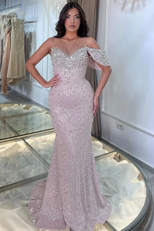 Robe de bal sirène à paillettes asymétriques scintillantes, longue avec fente élégante