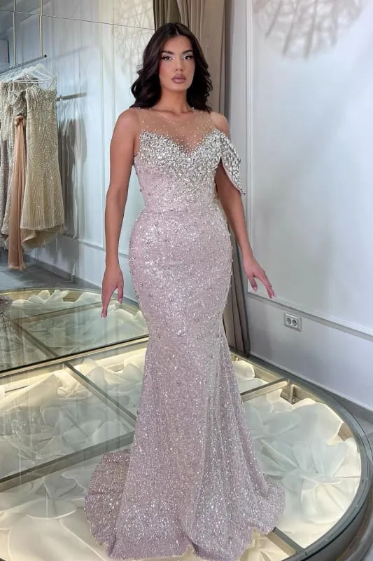 Robe de bal sirène à paillettes asymétriques scintillantes, longue avec fente élégante
