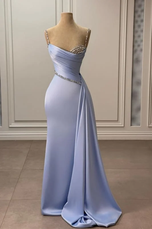 Charmante robe de bal sirène en satin froncé longue avec traîne, élégante robe de soirée