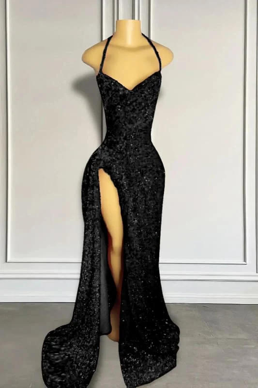 Superbe robe de bal sirène rouge brillante à paillettes avec élégante fente sur le devant